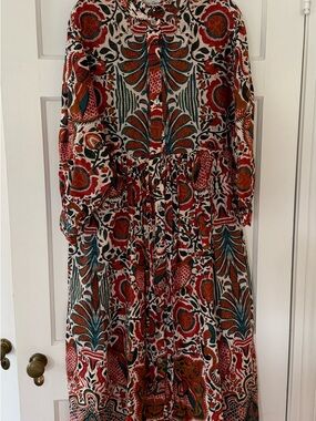 Cara Cara Red and Teal Printed Midi Dress